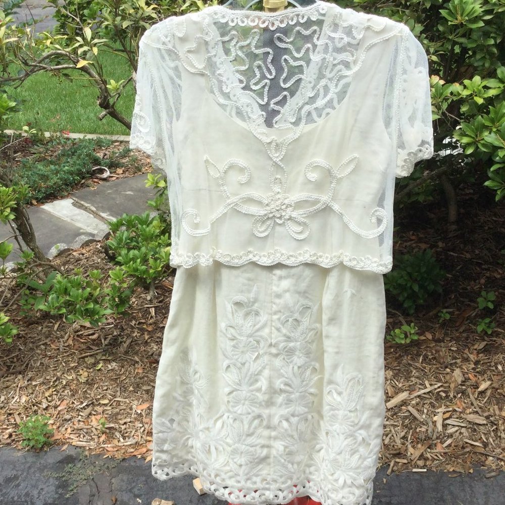 Yaze Sheer Lace Top Embroidered Dress 2Pc Set